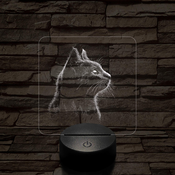 Macska az erdőben néz  7 színű valósághű 3D led lámpa