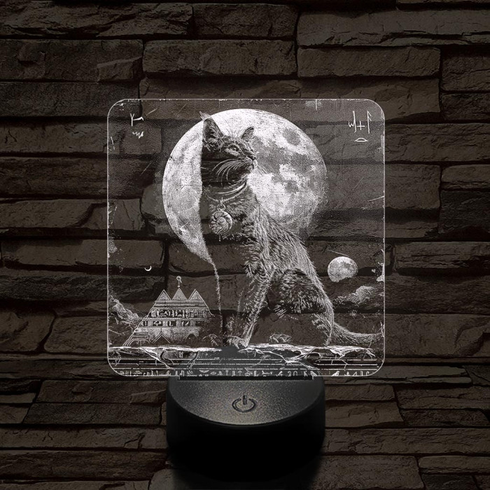 Egyiptom macskája 7 színű valósághű 3D led lámpa