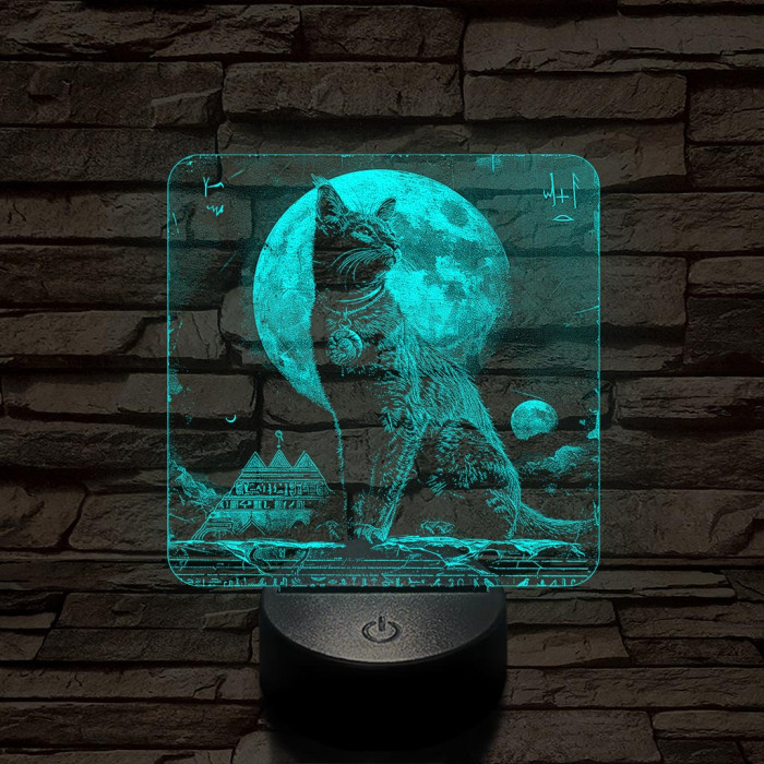 Egyiptom macskája 7 színű valósághű 3D led lámpa