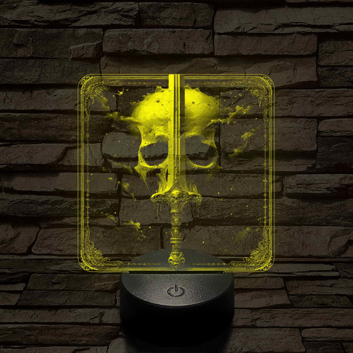 Koponya és kard 7 színű, valósághűen gravírozott 3D led lámpa