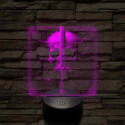 Koponya és kard 7 színű, valósághűen gravírozott 3D led lámpa