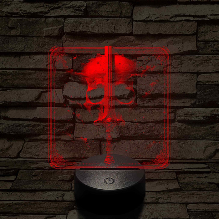 Koponya és kard 7 színű, valósághűen gravírozott 3D led lámpa