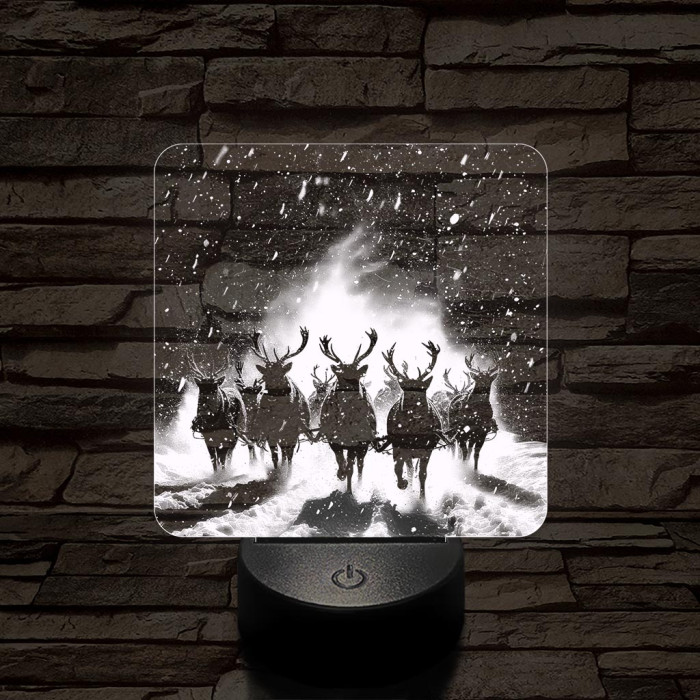 Hóban vágtázó szarvasok 7 színű valósághű 3D led lámpa