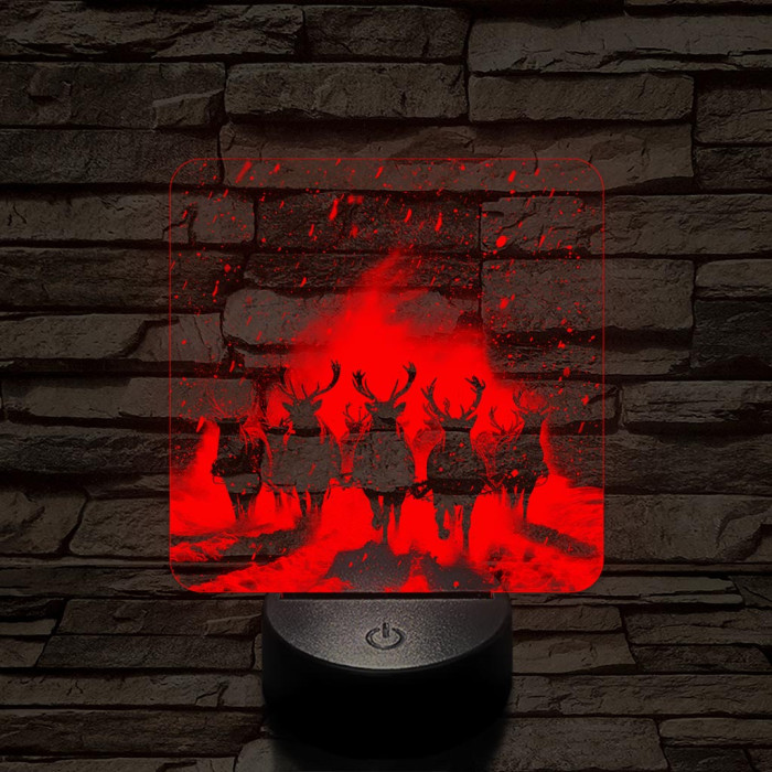 Hóban vágtázó szarvasok 7 színű valósághű 3D led lámpa