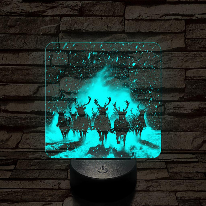 Hóban vágtázó szarvasok 7 színű valósághű 3D led lámpa