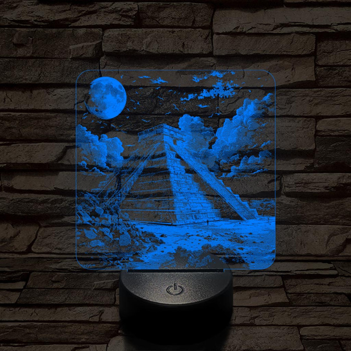 Maja ősi rom templom 7 színű, valósághűen gravírozott 3D led lámpa
