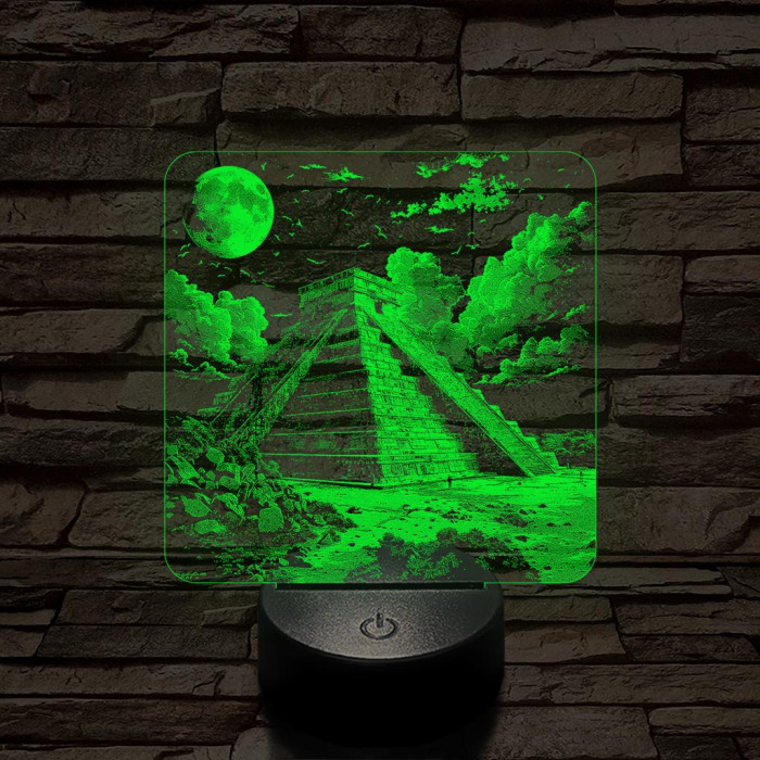 Maja ősi rom templom 7 színű, valósághűen gravírozott 3D led lámpa
