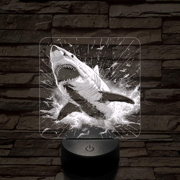 Támadó cápa 7 színű valósághű 3D led lámpa