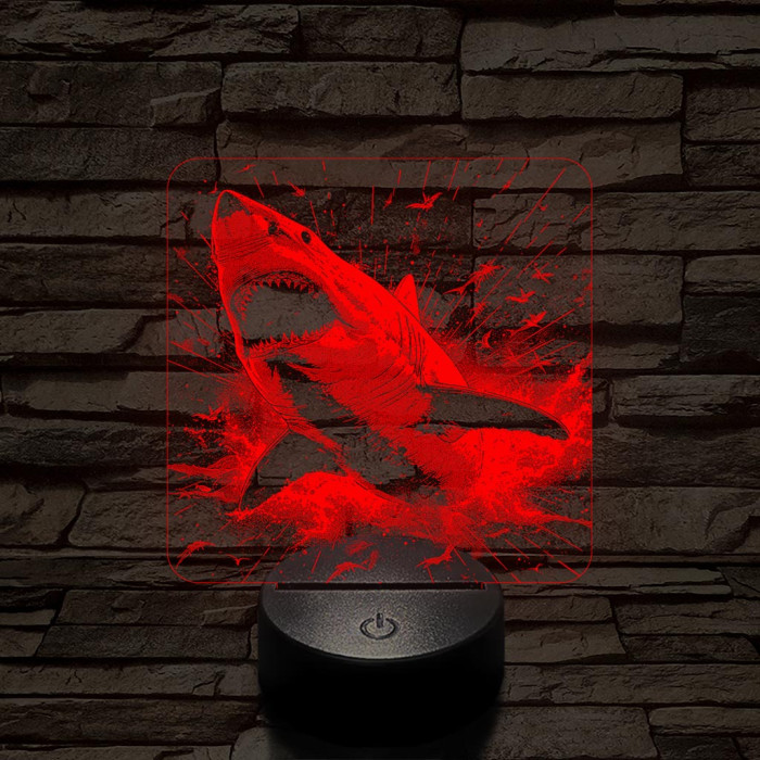 Támadó cápa 7 színű valósághű 3D led lámpa