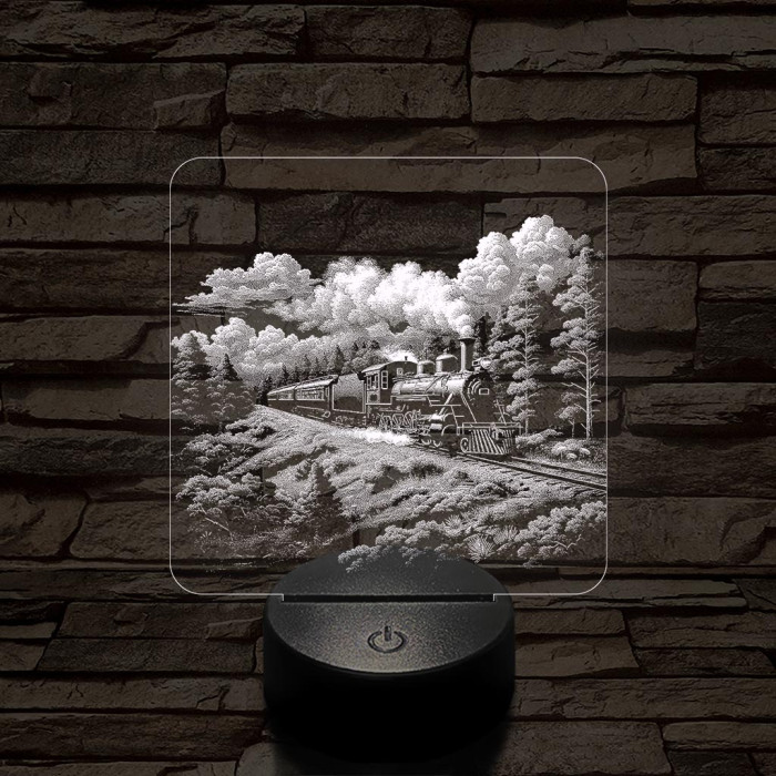 Erdei gőzmozdony 7 színű valósághű 3D led lámpa