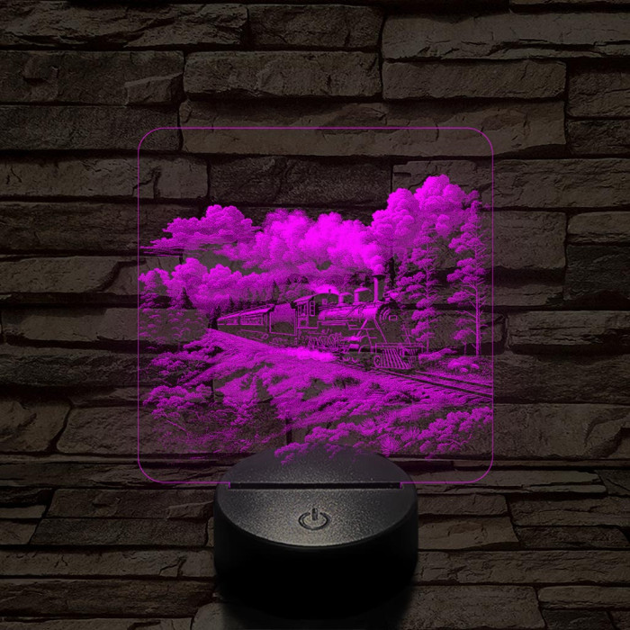 Erdei gőzmozdony 7 színű valósághű 3D led lámpa