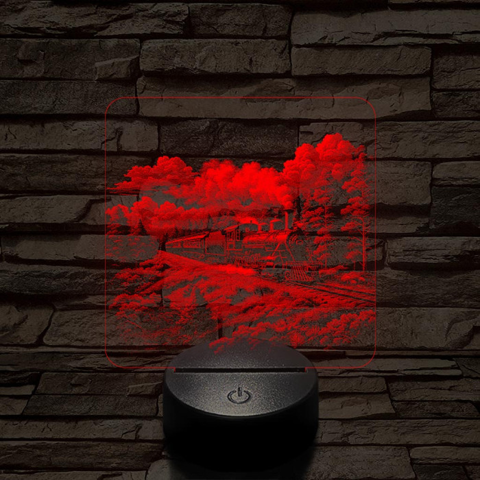 Erdei gőzmozdony 7 színű valósághű 3D led lámpa