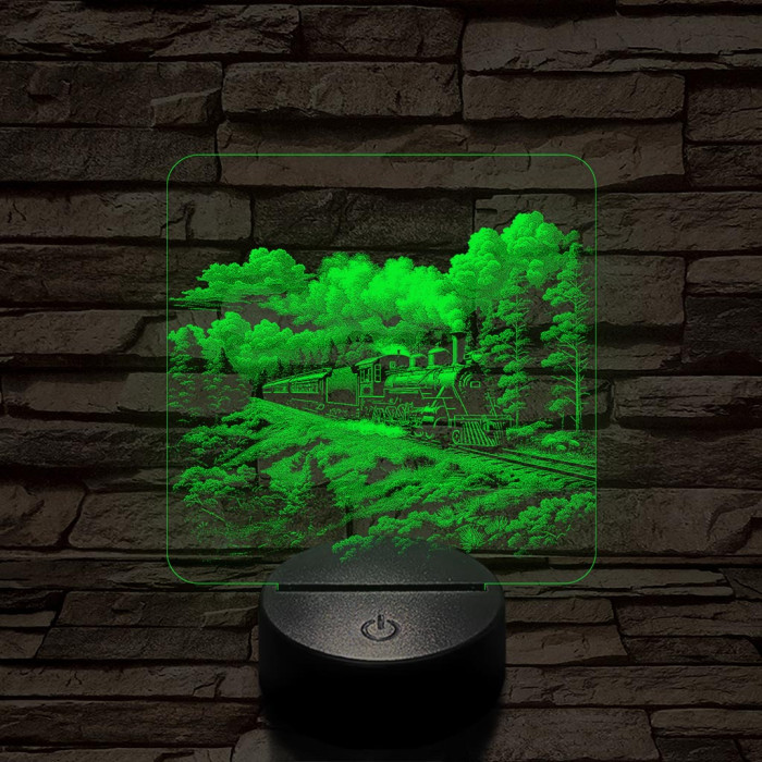Erdei gőzmozdony 7 színű valósághű 3D led lámpa