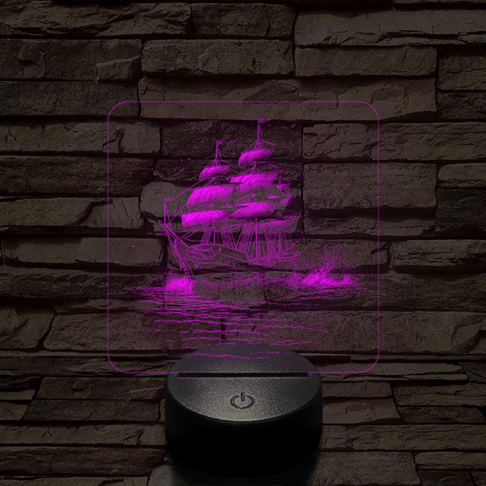 Három árbócos fregatt hajó 7 színű valósághű 3D led lámpa