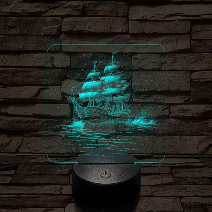 Három árbócos fregatt hajó 7 színű valósághű 3D led lámpa