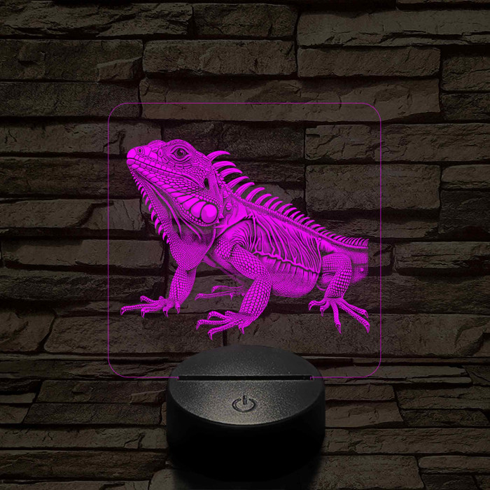 Iguána 7 színű valósághű 3D led lámpa