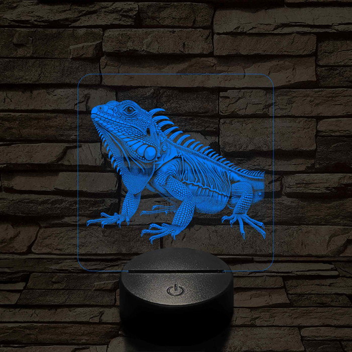 Iguána 7 színű valósághű 3D led lámpa