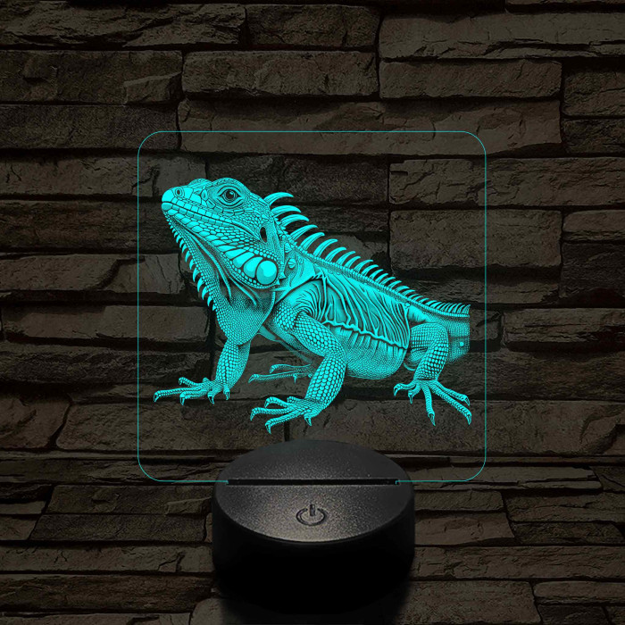 Iguána 7 színű valósághű 3D led lámpa
