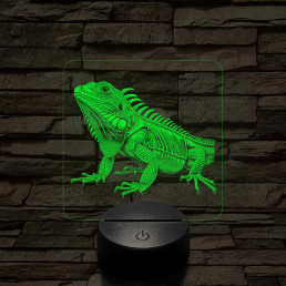 Iguána 7 színű valósághű 3D led lámpa