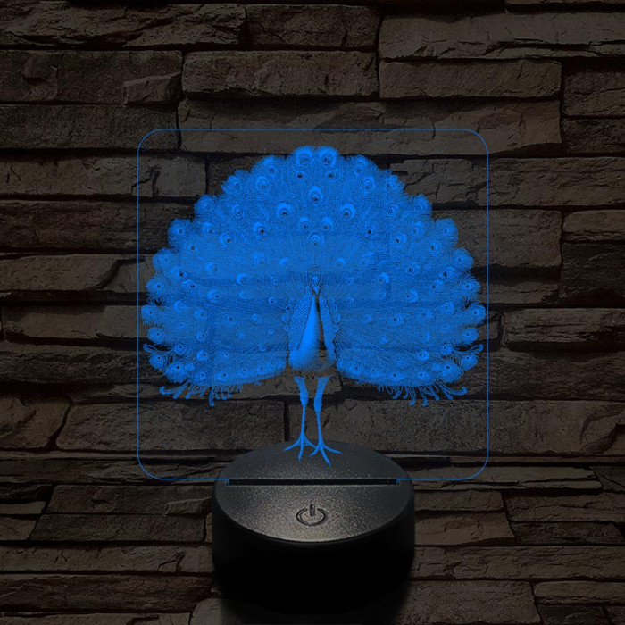 Gyönyörű páva madár 7 színű valósághű 3D led lámpa