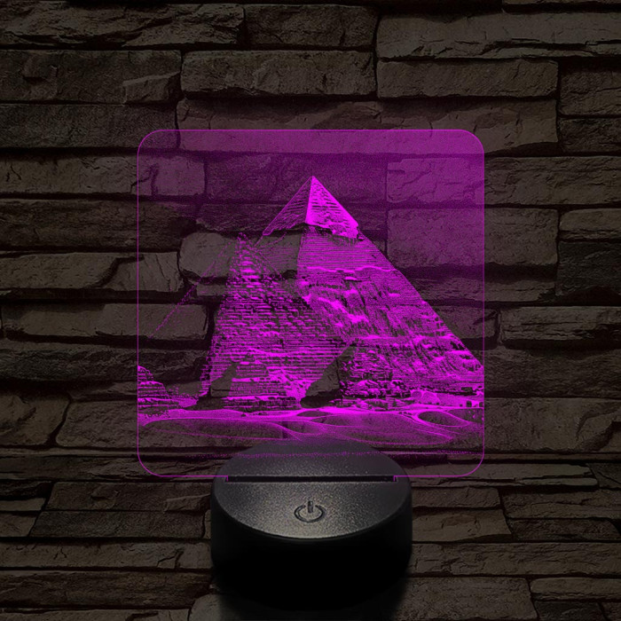 Gízai piramisok 7 színű, valósághűen gravírozott 3D led lámpa