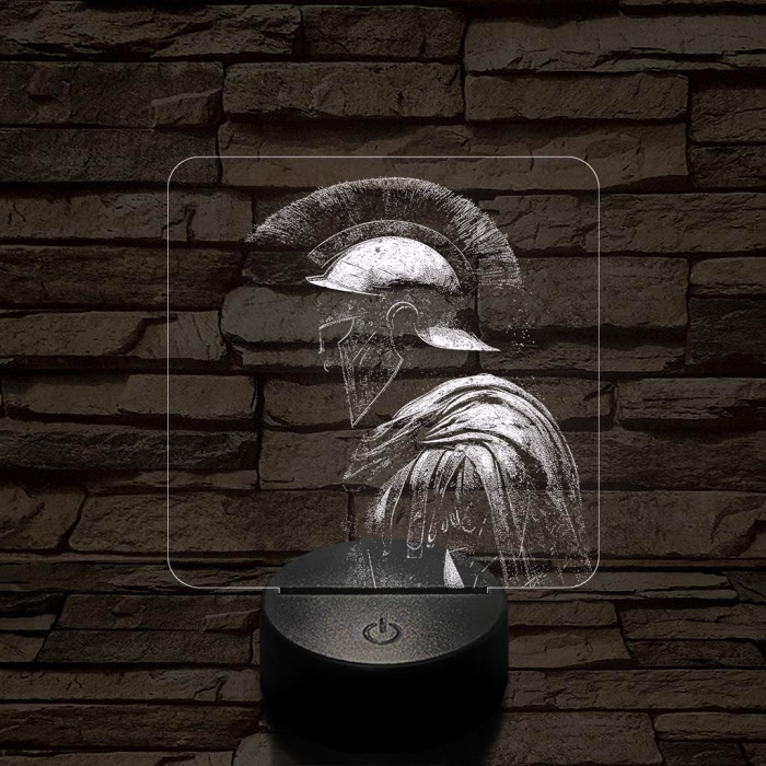 Elszánt spártai 7 színű, valósághűen gravírozott 3D led lámpa