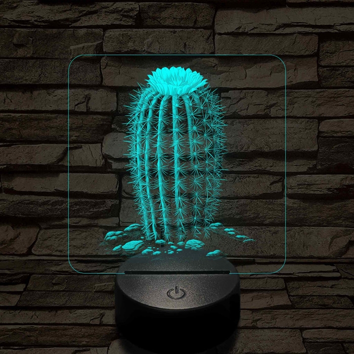 Kaktusz virágával 7 színű valósághű 3D led lámpa