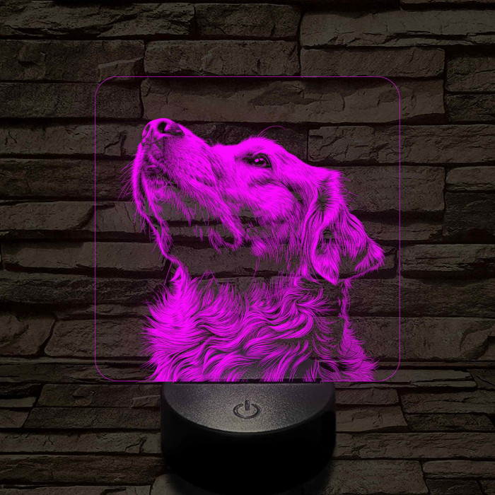 Golden Retriever portré 7 színű valósághű 3D led lámpa
