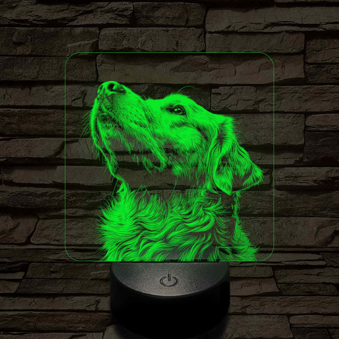 Golden Retriever portré 7 színű valósághű 3D led lámpa