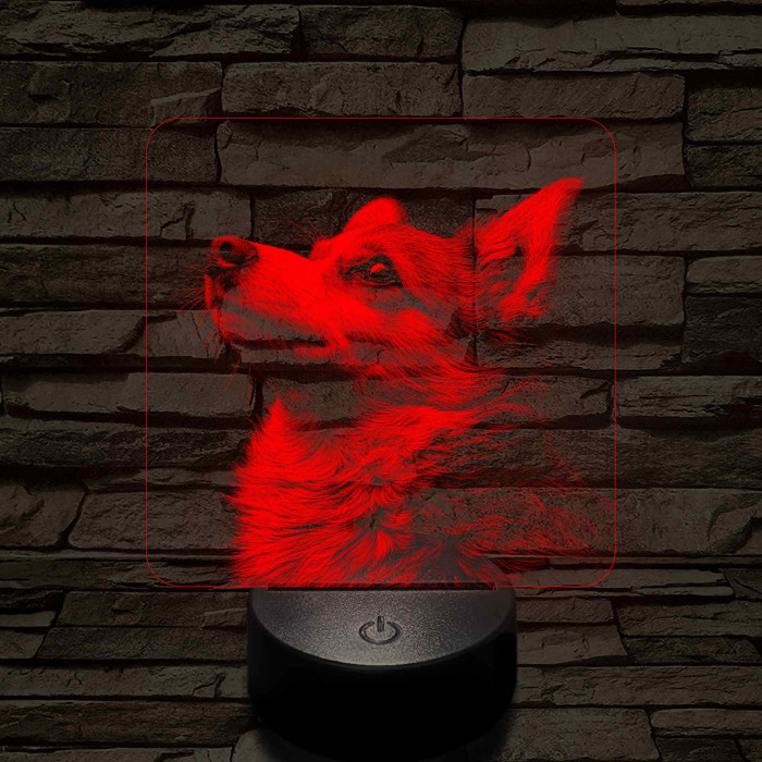 Welsh Corgi portré 7 színű valósághű 3D led lámpa