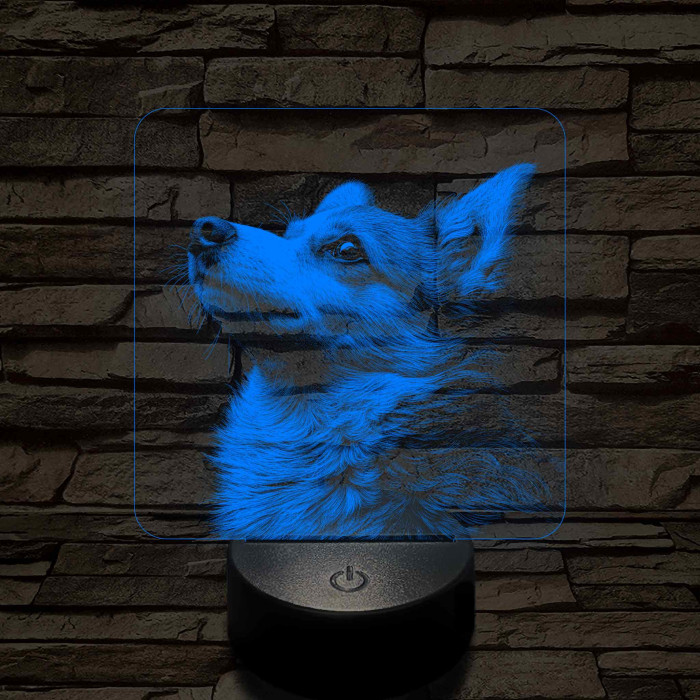 Welsh Corgi portré 7 színű valósághű 3D led lámpa