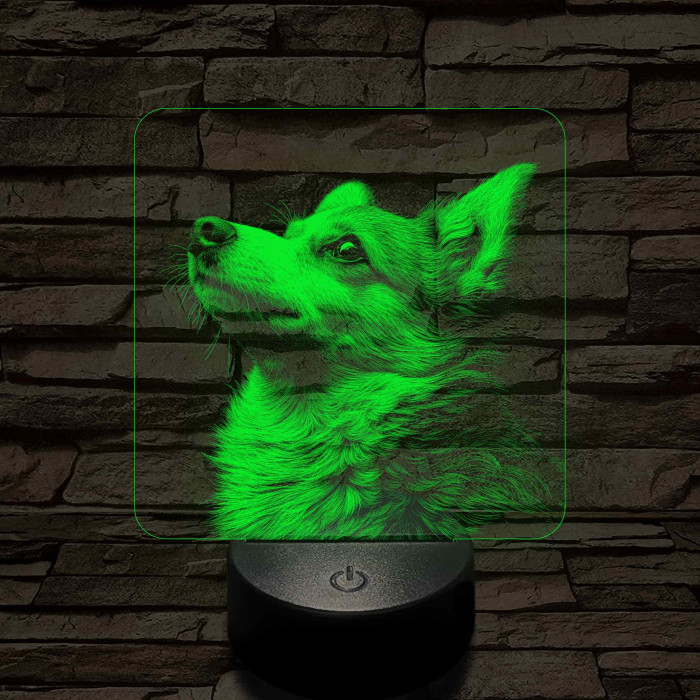 Welsh Corgi portré 7 színű valósághű 3D led lámpa