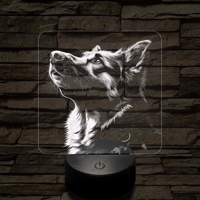 Német juhászkutya portré 7 színű valósághű 3D led lámpa