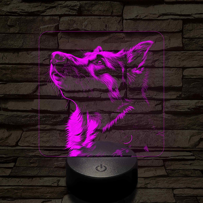 Német juhászkutya portré 7 színű valósághű 3D led lámpa
