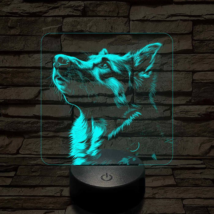 Német juhászkutya portré 7 színű valósághű 3D led lámpa