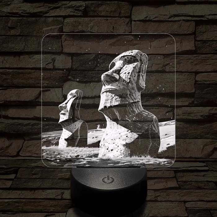 A Húsvét-sziget rejtélyes szobrai 7 színű valósághű 3D led lámpa