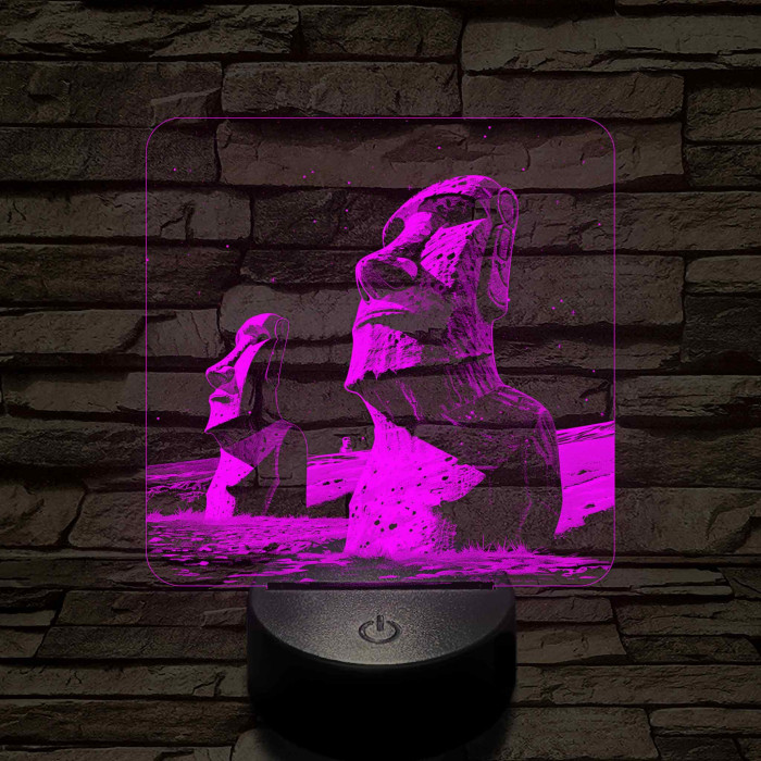 A Húsvét-sziget rejtélyes szobrai 7 színű valósághű 3D led lámpa