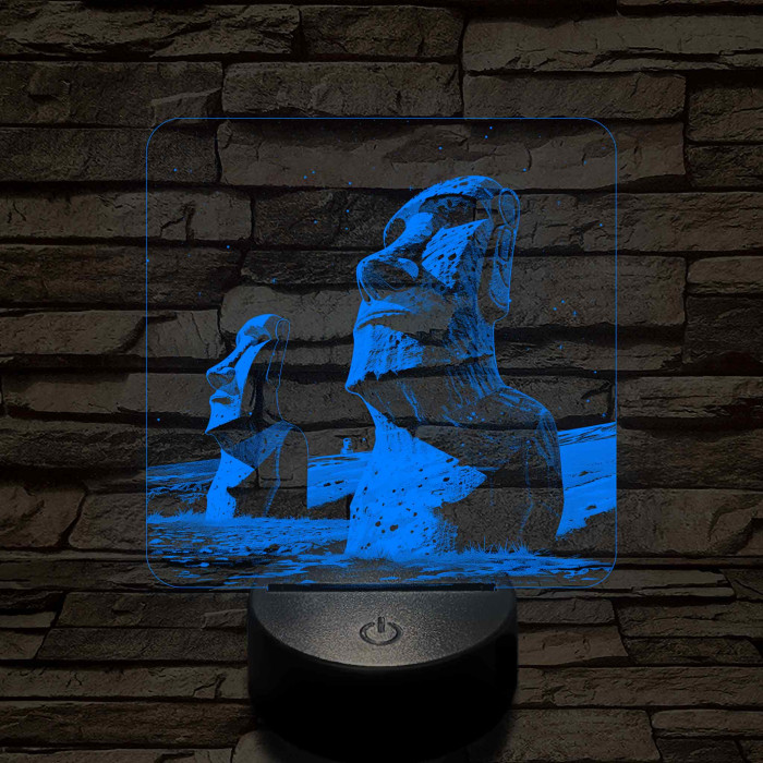 A Húsvét-sziget rejtélyes szobrai 7 színű valósághű 3D led lámpa