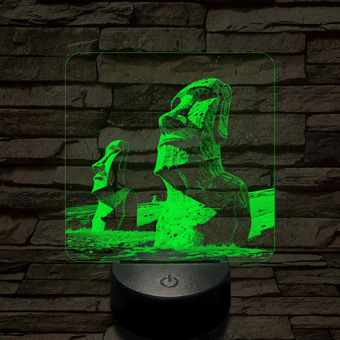 A Húsvét-sziget rejtélyes szobrai 7 színű valósághű 3D led lámpa