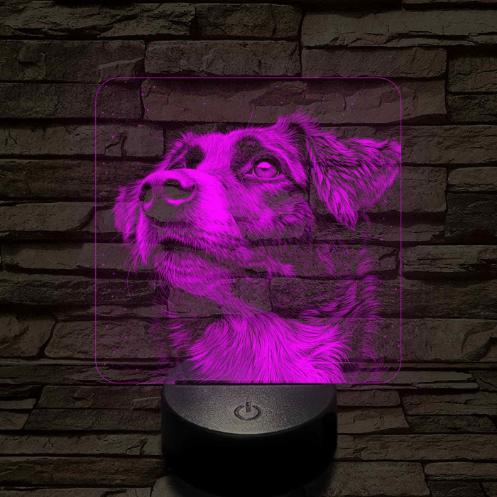 Ausztrál Juhászkutya portré 7 színű valósághű 3D led lámpa