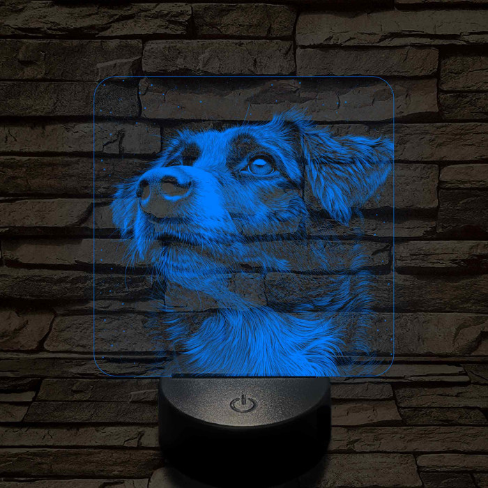 Ausztrál Juhászkutya portré 7 színű valósághű 3D led lámpa