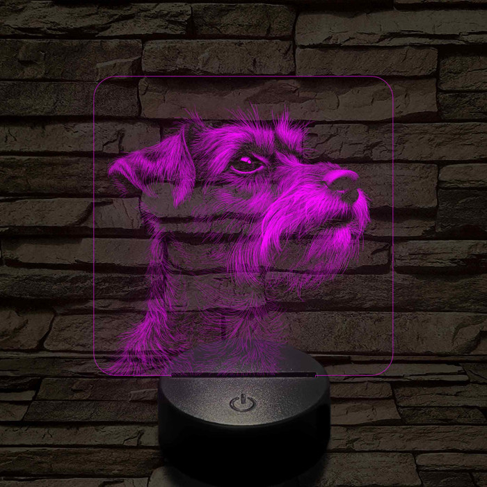 Törpe schnauzer portré 7 színű valósághű 3D led lámpa