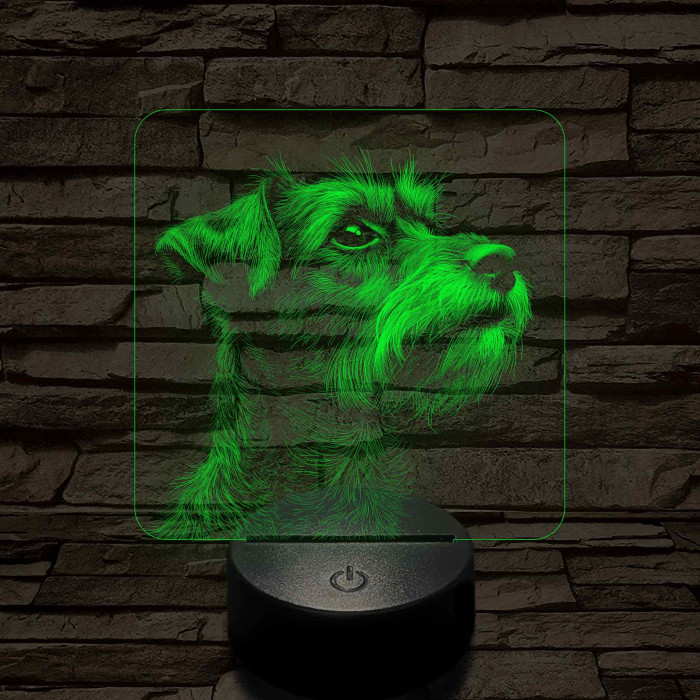 Törpe schnauzer portré 7 színű valósághű 3D led lámpa