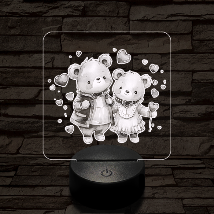 Édes szív macik 7 színű valósághű 3D led lámpa