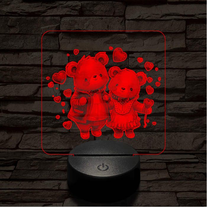 Édes szív macik 7 színű valósághű 3D led lámpa