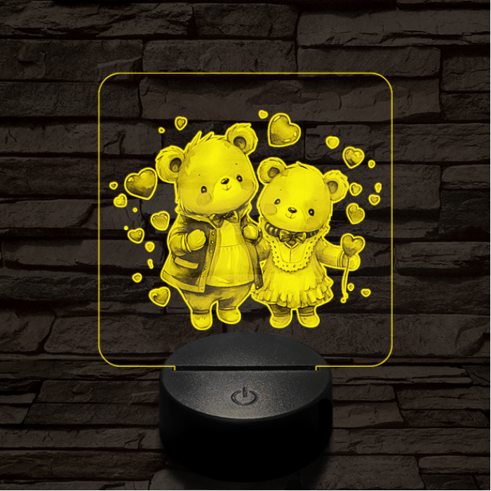 Édes szív macik 7 színű valósághű 3D led lámpa