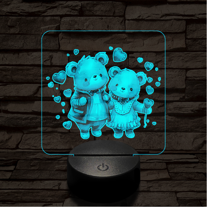 Édes szív macik 7 színű valósághű 3D led lámpa