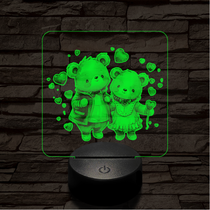 Édes szív macik 7 színű valósághű 3D led lámpa