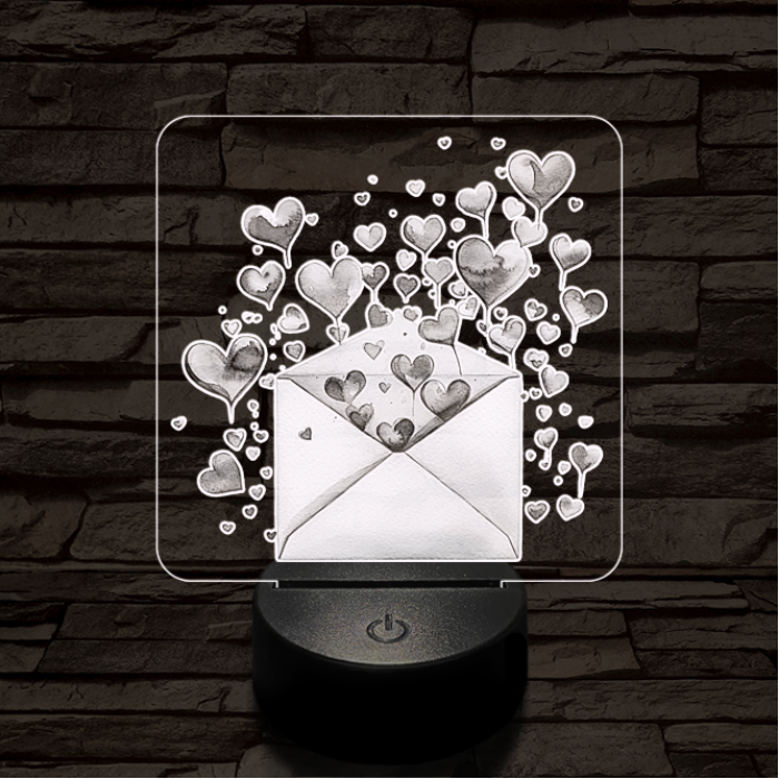 Levélbe zárt szivek 7 színű valósághű 3D led lámpa