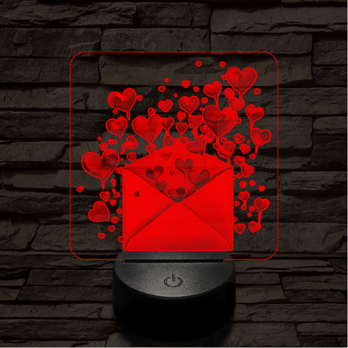 Levélbe zárt szivek 7 színű valósághű 3D led lámpa